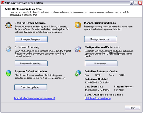 SuperAntiSpyware screenshot (481 pix) SuperAntiSpyware screenshot (481 pix)