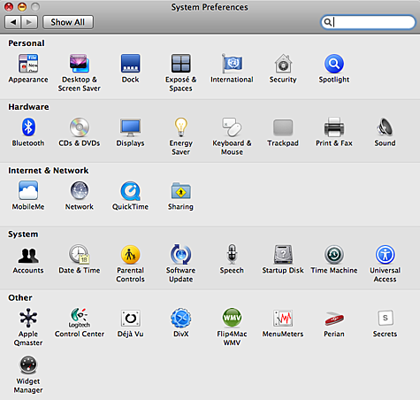 System Preferences in Mac OS X 10.5.6 - Trackpad heeft nu een eigen pane