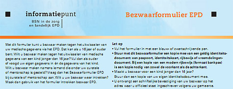 Bezwaarformulier elektronisch patiëntendossier (EPD)