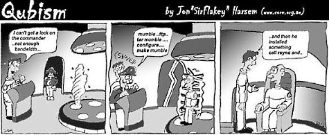 rsync - Linux Gazette cartoon door Jon "Sir Flakey" Harsem