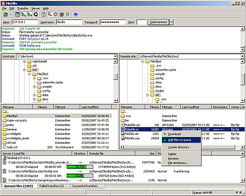 Filezilla in actie