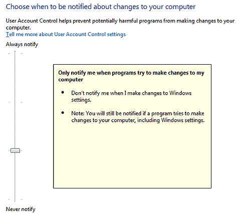 UAC-slider in Windows 7