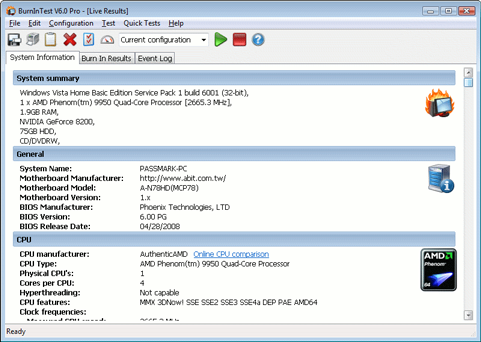 Passmark BurninTest 6.0 screenshot (481 pix) Passmark BurninTest 6.0 screenshot (481 pix)