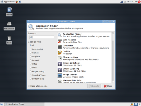 Xfce 4.6 met de application finder (481 pix)