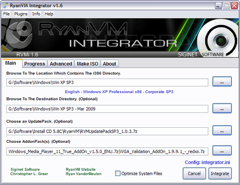RyanVM Integrator 1.6 screenshot (481 pix)