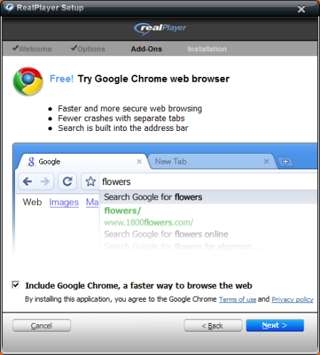 Chrome-promotie in Real Player