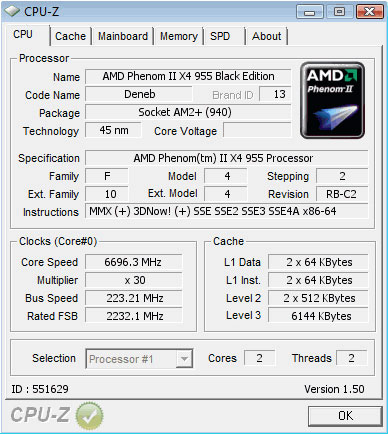 CPU-z Phenom II 955 6696.3MHz