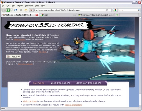 Mozilla Firefox 3.5 bèta 4 screenshot (481 pix)