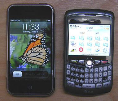 Apple iPhone en Blackberry Curve
