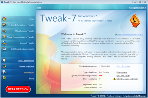Tweak-7 bèta screenshot (481 pix) Tweak-7 bèta screenshot (481 pix)