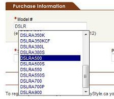 Sony Alpha A500 A550 listing