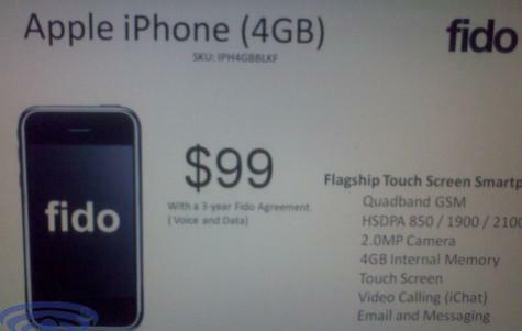 Dia uit de roadmap van Fido met iPhone 4GB