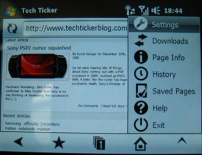 Interface Opera Mobile 9.7