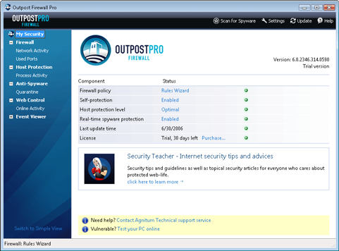 Agnitum Firewall Pro screenshot (481 pix)