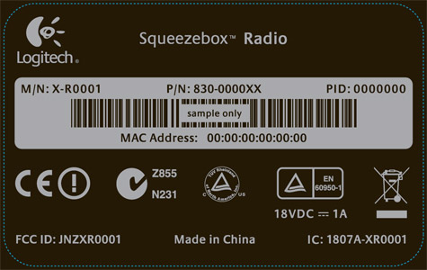 Logitech Sqeezebox Radio label