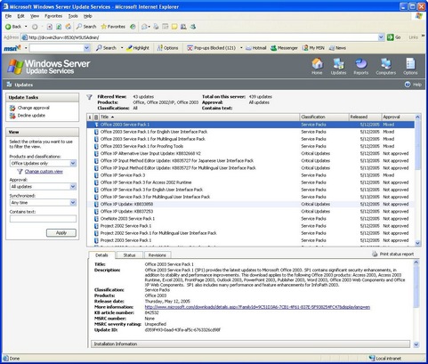 Microsoft Windows Server Update Services screenshot (481 pix)