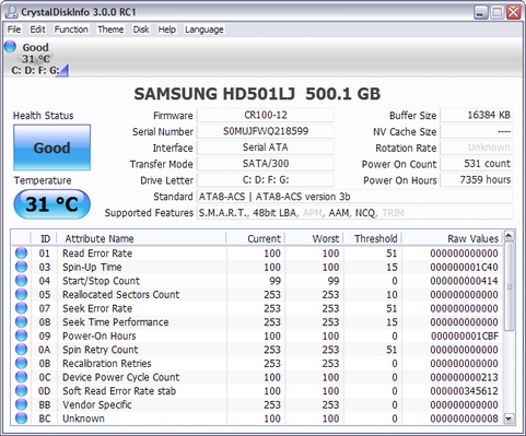 CrystalDiskInfo 3.0.0 RC1 screenshot (481 pix)