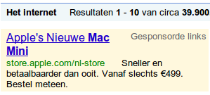 Adsense-advertentie met verwijzing naar nieuwe Mac Mini