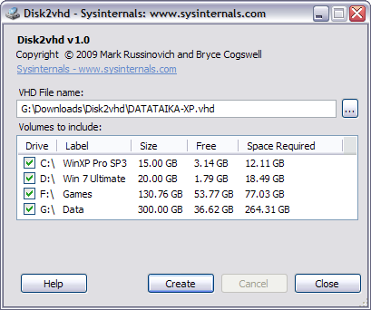 Disk2vhd screenshot