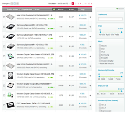 Pricewatch 3.0 thumbnail view met speckolomselectie