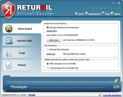 Returnil Virtual System screenshot (481 pix)