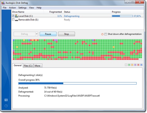 Auslogics Disk Defrag screenshot (481 pix)