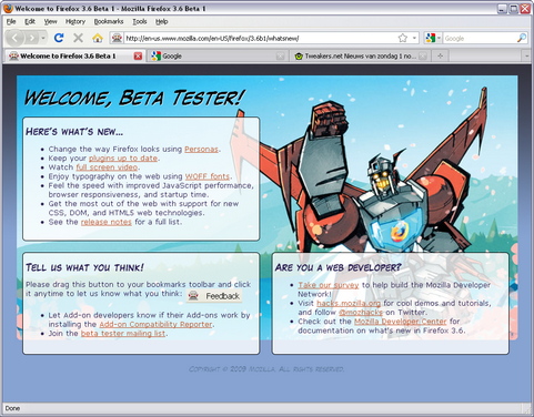 Mozilla Firefox 3.6 bèta 1 screenshot (481 pix)