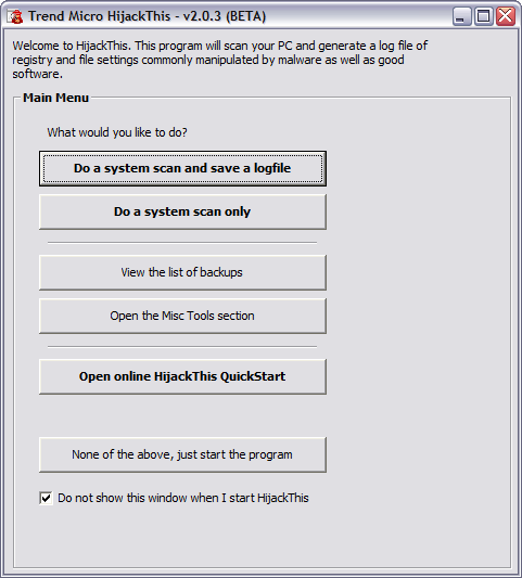 HijackThis 2.0.3 bèta screenshot (481 pix)