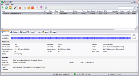 µTorrent 2.0 screenshot (481 pix) µTorrent 2.0 screenshot (481 pix)
