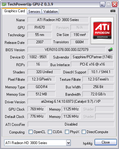 GPU-Z 0.3.9 screenshot