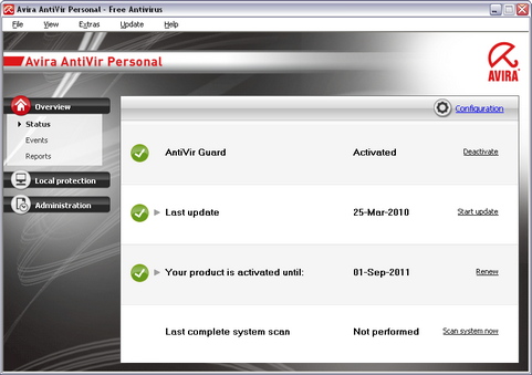 Avira Antivir Personal 10 screenshot (481 pix)