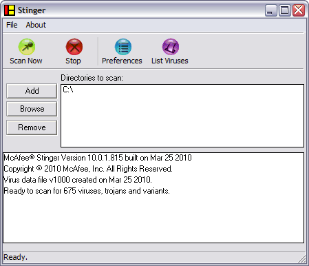 McAfee Stinger 10.1.0.815 screenshot