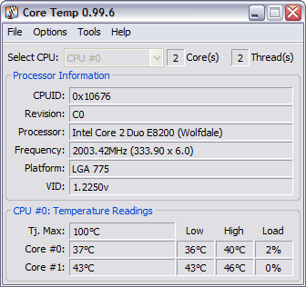 CoreTemp 0.99.6 screenshot