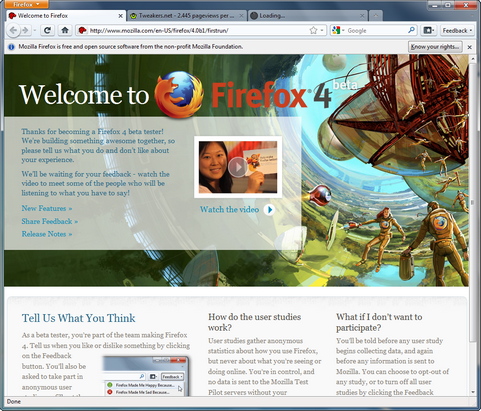 Mozilla Firefox 4.0 bèta screenshot