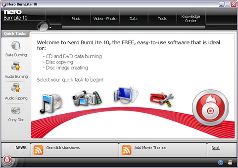 Nero BurnLite 10 screenshot (481 pix) Nero BurnLite 10 screenshot (481 pix)