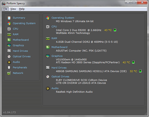 Speccy 1.04 build 173 screenshot (481 pix) Speccy 1.04 build 173 screenshot (481 pix)