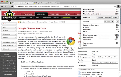 Google Chrome 6.0 screenshot