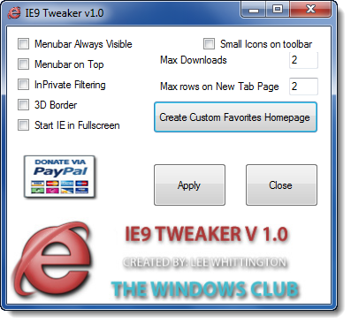IE9 Tweaker screenshot