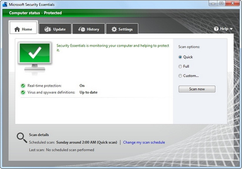 Microsoft Security Essentials screenshot (481 pix)