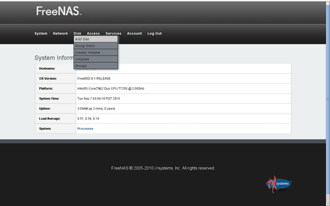 FreeNAS 0.8 screenshot