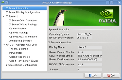 Nvidia Linux Display Driver 260.19.36 screenshot (481 pix)