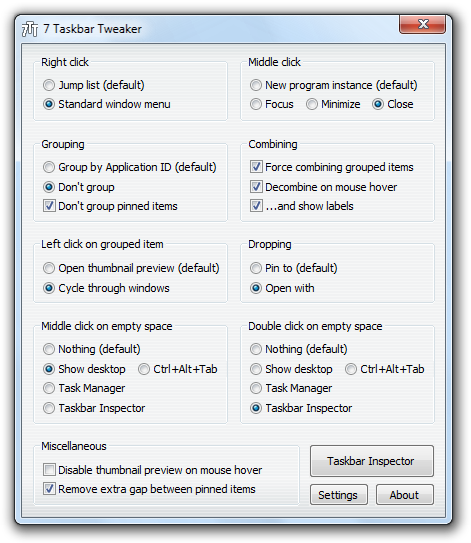 7 Taskbar Tweaker screenshot