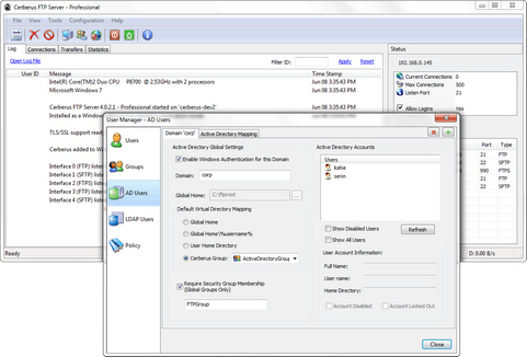 Cerberus FTP Server 4.0 screenshot (481 pix)