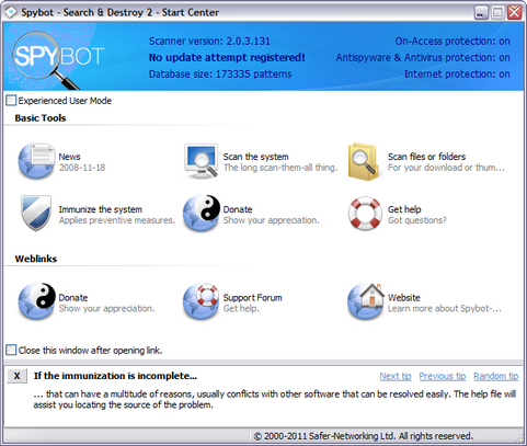 Spybot - Search & Destroy 2.0.3 bèta 1 screenshot (481 pix)