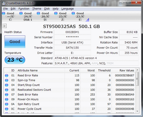 CrystalDiskInfo 4.0.0 screenshot (481 pix)