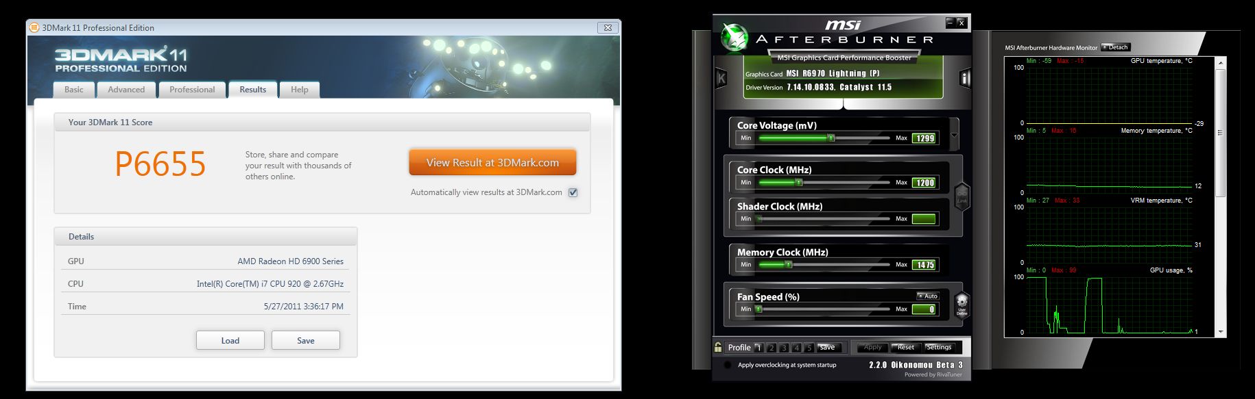 Overkloksessie 3DMark 11 - HD 6970