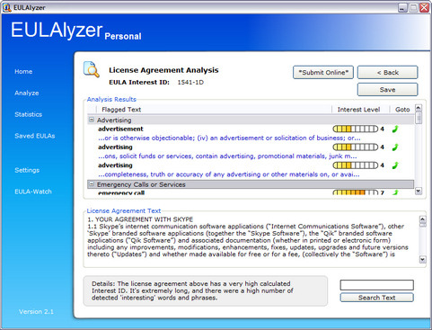 EULAlyzer 2.1 screenshot
