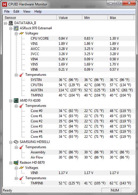 HWMonitor 1.19 screenshot