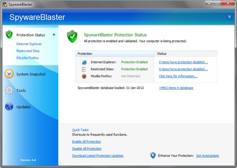 SpywareBlaster 4.6 screenshot (481 pix) SpywareBlaster 4.6 screenshot (481 pix)