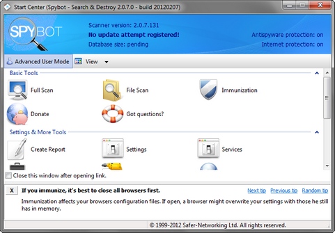 Spybot - Search & Destroy 2.0.7 bèta 5 screenshot (481 pix)